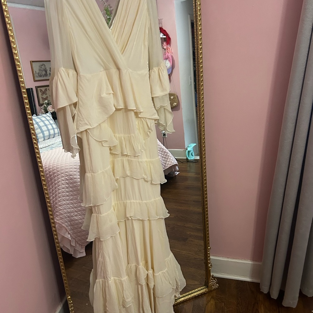 Anthropologie Banderole Wedding Gown | Tiered Ruffle Silk Maxi Dress | Size 4